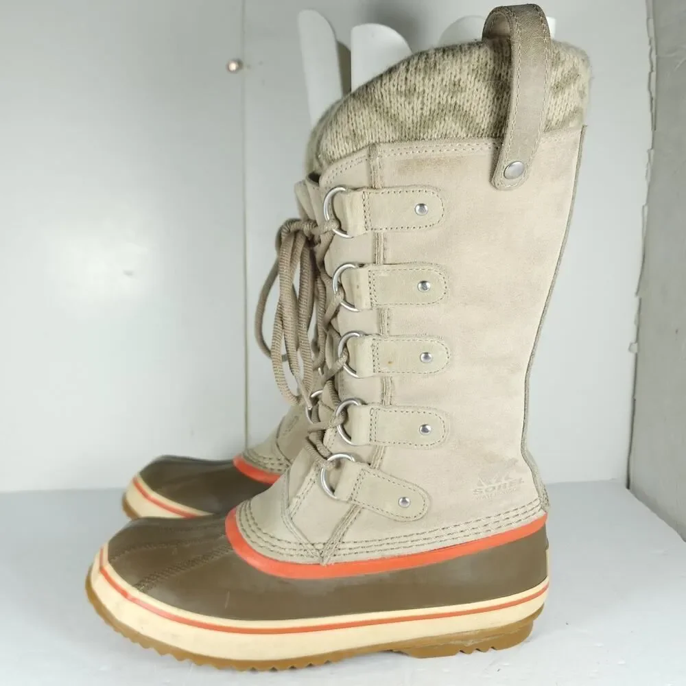 Sorel Women's Joan Of Arctic US7 Tan Suede Knit Waterproof Lined Snow Boots